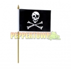 Skull Flag on a Stick - 12 inch by 18 inch 